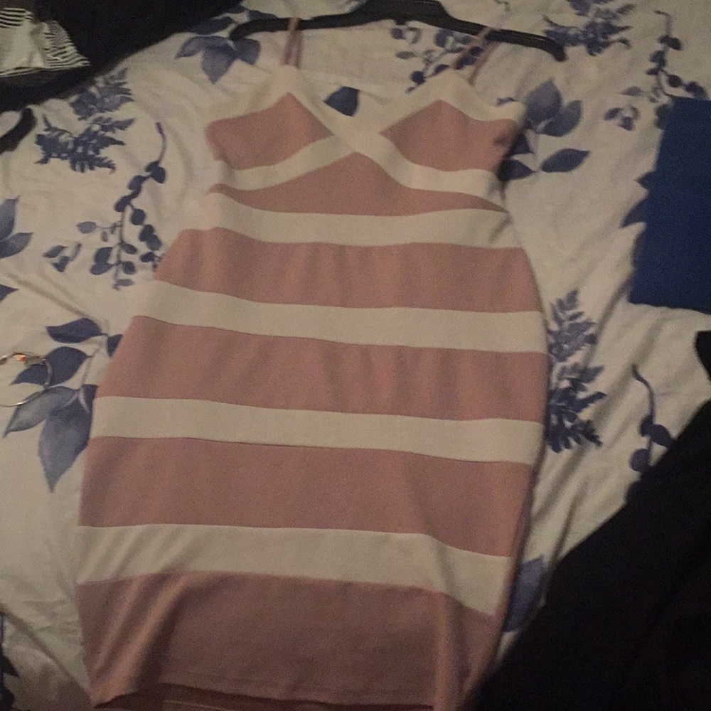 Midi light pink and white stripe body con dress